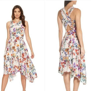 Adelyn Rae Floral Asymmetrical Criss Cross Back Vanessa Midi Dress Sz  XS